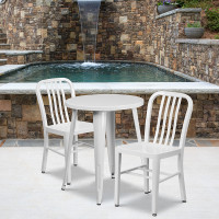 Flash Furniture CH-51080TH-2-18VRT-WH-GG 24" Round Metal Table Set with Back Chairs in White